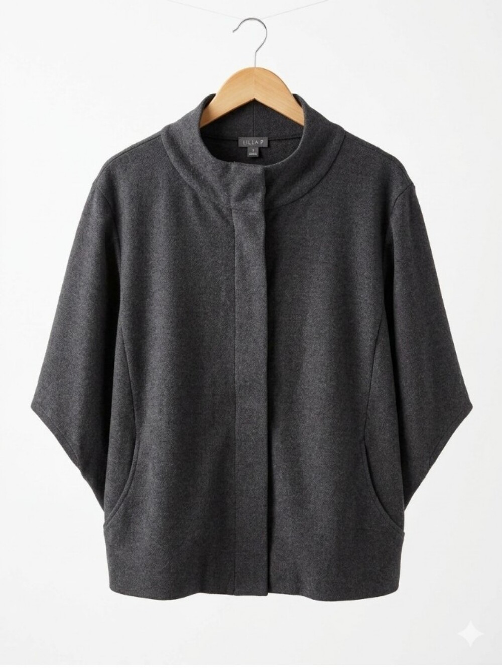 Lilla P Charcoal Fall Short-Sleeve Draped Jacket